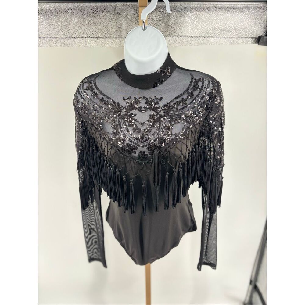 Banjul Body Suit Sequin Fringe Long Sleeve Mesh Women’s Size Large